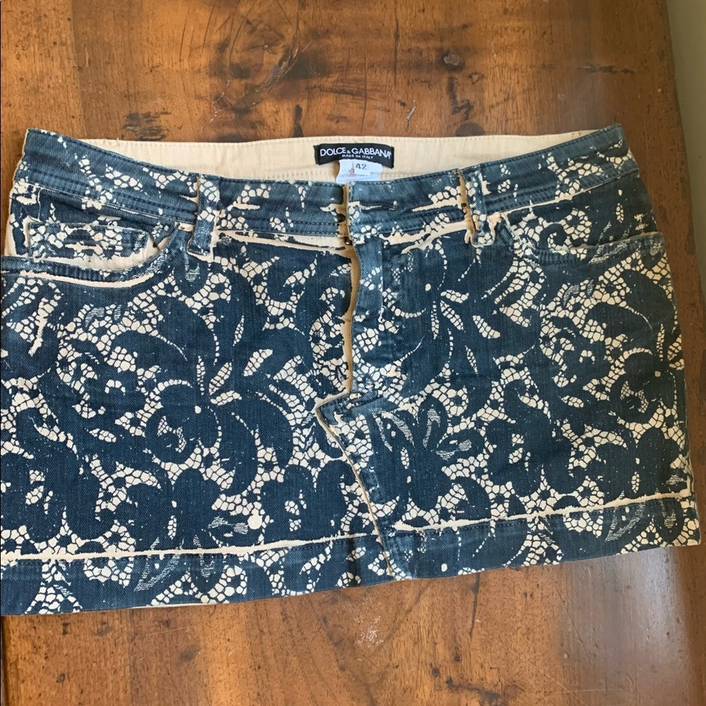 Dolce Gabbana denim lace print skirt